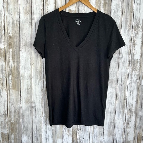 J. Crew Tops - J.Crew Black Slub Cotton V Neck Tee Women’s Medium Casual Basic Everyday Top